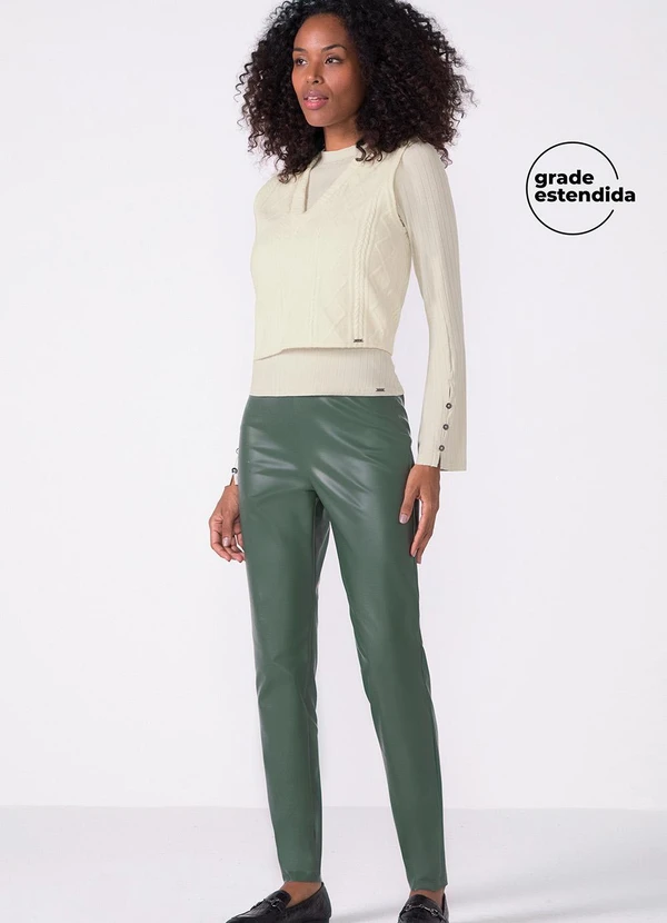 Marialícia - Calça Feminina Resinada com Zíper Verde 2