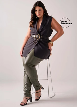Marialícia - Calça Feminina Resinada com Zíper Verde - MARIALÍCIA