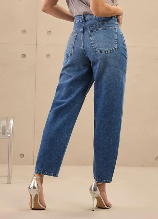 Lunender - Calça Jeans de Cintura Alta Balloon Slim Azul 3