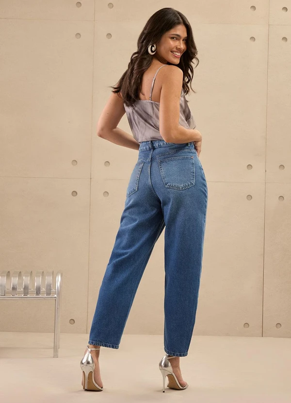 Lunender - Calça Jeans de Cintura Alta Balloon Slim Azul 4