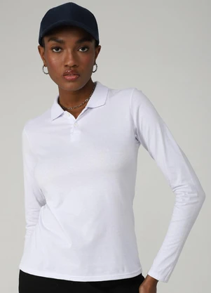Basicamente - Camisa Polo Manga Longa Feminina Branco - BASICAMENTE