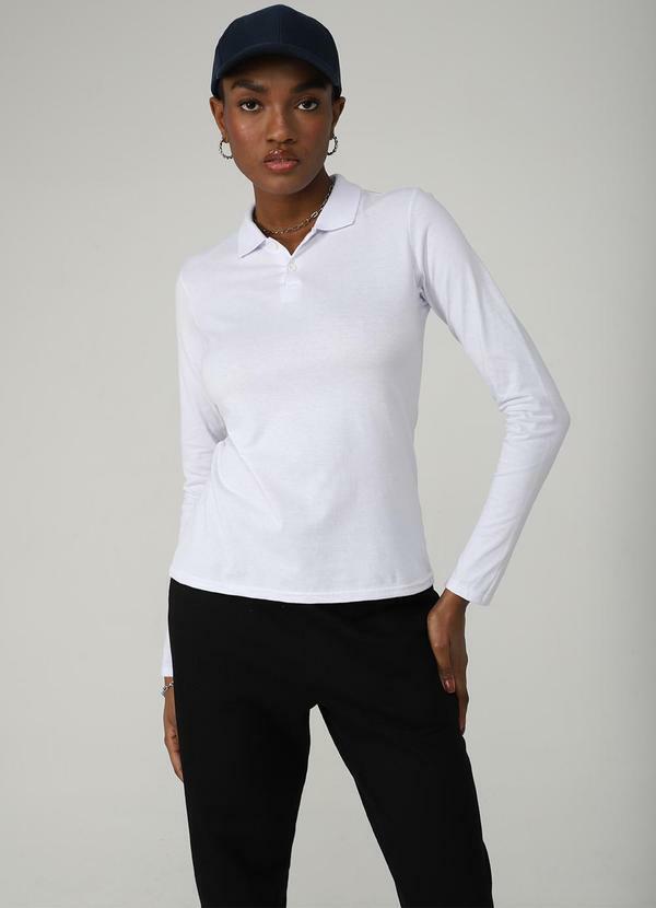 Basicamente - Camisa Polo Manga Longa Feminina Branco 2