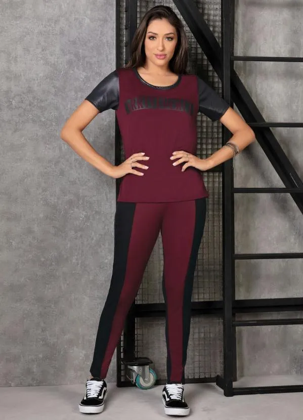 Moda Pop - Legging Bordô e Preta com Recorte em Cirrê 4