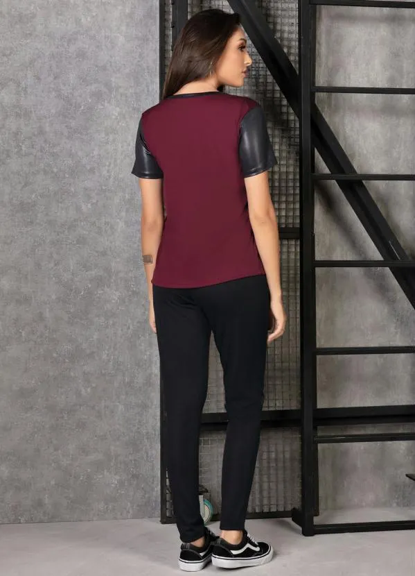 Moda Pop - Legging Bordô e Preta com Recorte em Cirrê 5