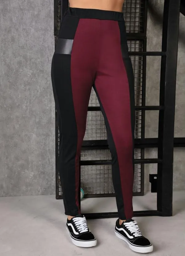 Moda Pop - Legging Bordô e Preta com Recorte em Cirrê 6