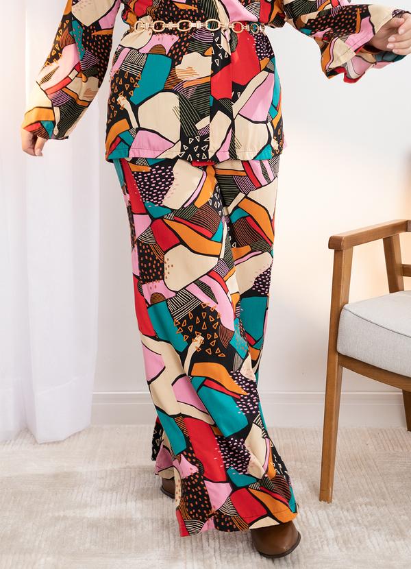 Quintess - Calça Abstrata Colorida em Viscose Plana 1