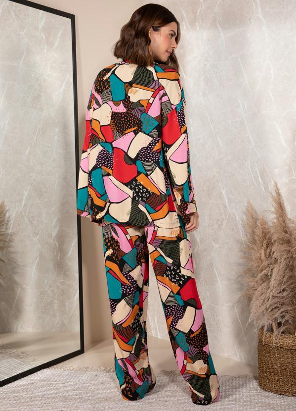 Quintess - Calça Abstrata Colorida em Viscose Plana 7