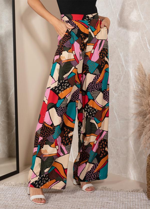 Quintess - Calça Abstrata Colorida em Viscose Plana 6