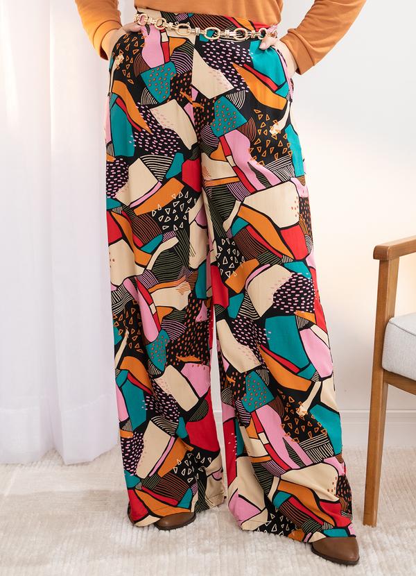 Quintess - Calça Abstrata Colorida em Viscose Plana 5