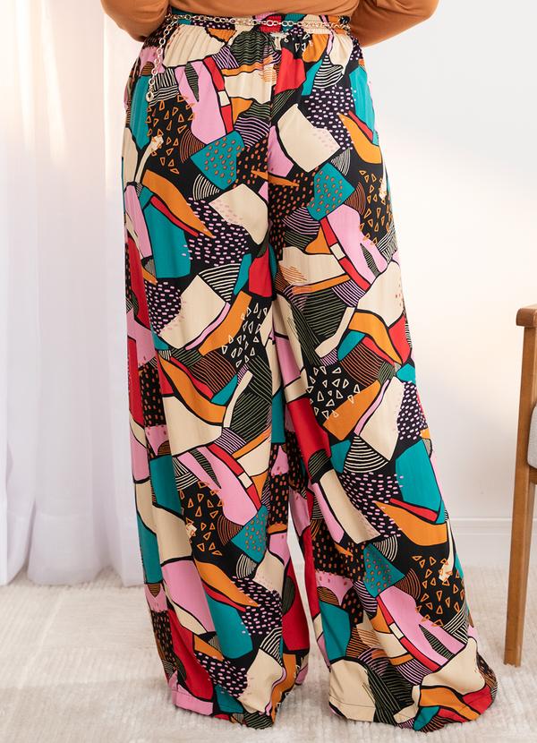 Quintess - Calça Abstrata Colorida em Viscose Plana 4