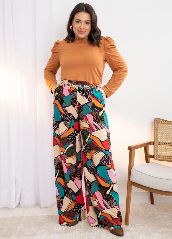 Quintess - Calça Abstrata Colorida em Viscose Plana 3