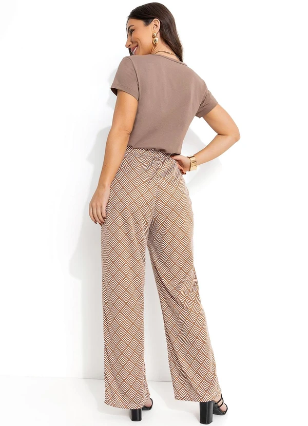 Moda Pop - Calça Abstrato Bege em Jersey Acetinado 5