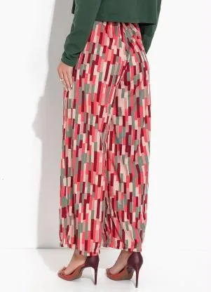 Moda Pop - Calça Abstrato Vermelho  com Cintura Alta - MODA POP