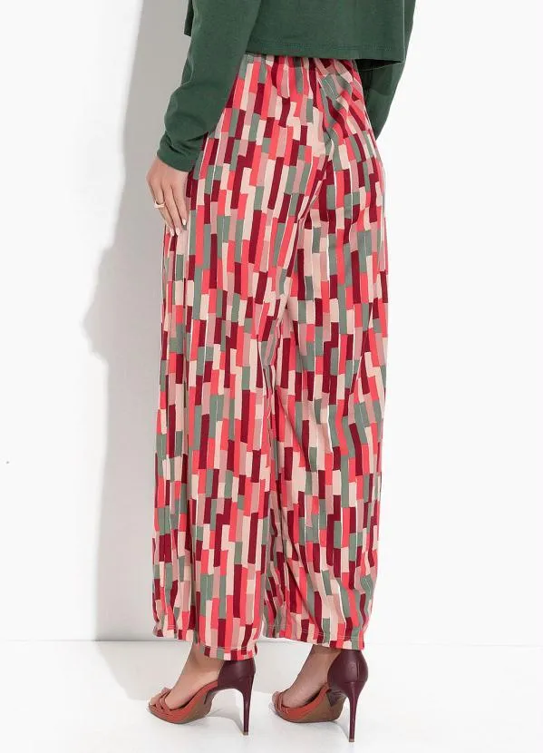 Moda Pop - Calça Abstrato Vermelho com Cintura Alta 2