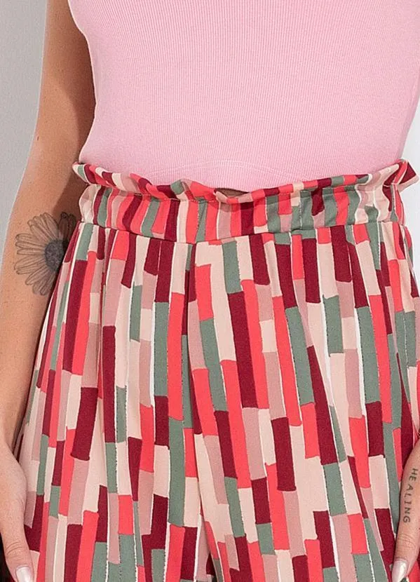 Moda Pop - Calça Abstrato Vermelho com Cintura Alta 3