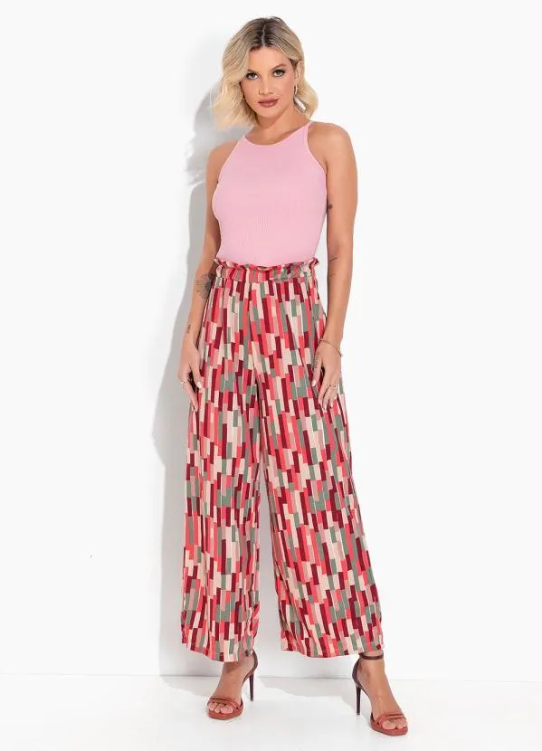 Moda Pop - Calça Abstrato Vermelho com Cintura Alta 4