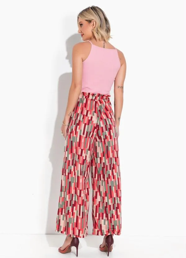 Moda Pop - Calça Abstrato Vermelho com Cintura Alta 5