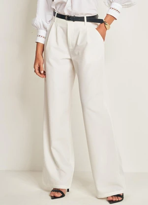Doce Trama - Calça Alfaiataria com Cinto Embutido Branco - DOCE TRAMA