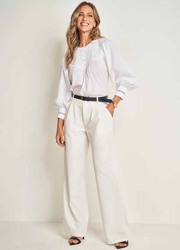 Doce Trama - Calça Alfaiataria com Cinto Embutido Branco 3