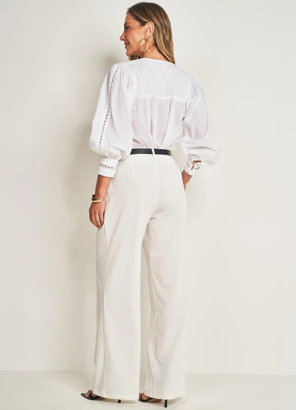 Doce Trama - Calça Alfaiataria com Cinto Embutido Branco 4