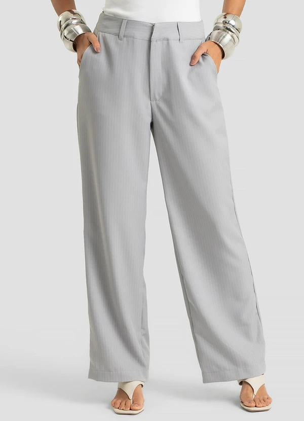 Dianna - Calça Alfaiataria Risca de Giz Feminina Cinza