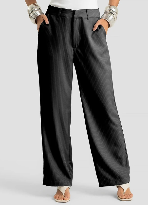 Dianna - Calça Alfaiataria Risca de Giz Feminina Preto