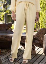 Calça Amarelo Manteiga em Tecido Gaze Calça Amarelo Manteiga em Tecido Gaze
