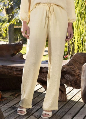 Quintess - Calça Amarelo Manteiga em Tecido Gaze - QUINTESS