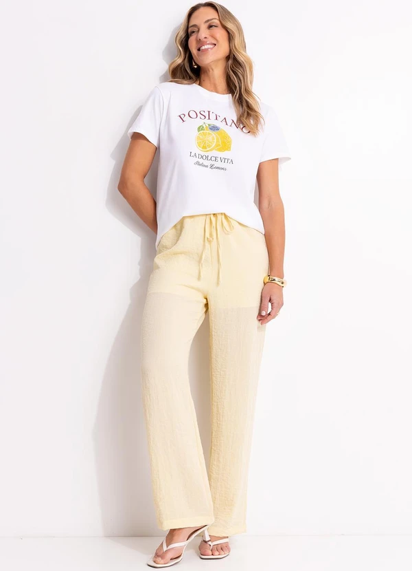 Quintess - Calça Amarelo Manteiga em Tecido Gaze 11