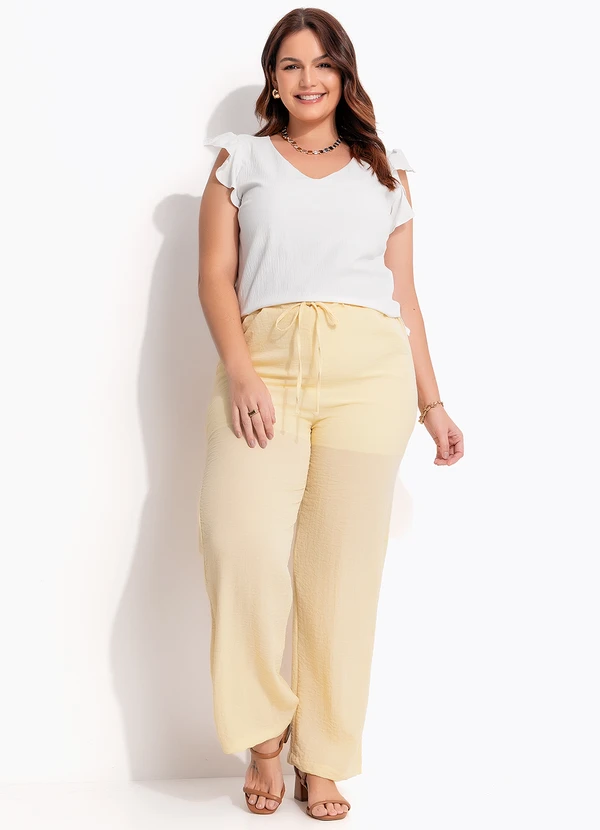 Quintess - Calça Amarelo Manteiga em Tecido Gaze 15