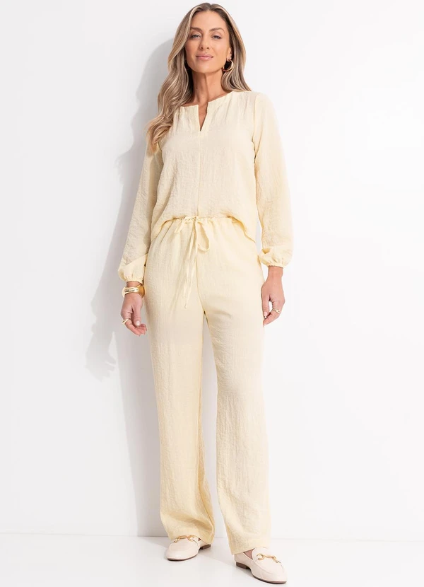 Quintess - Calça Amarelo Manteiga em Tecido Gaze 9