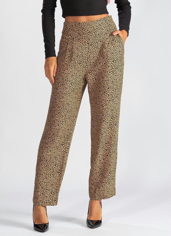 Hering - Calça Ampla de Viscose Estampa de Onça Marrom