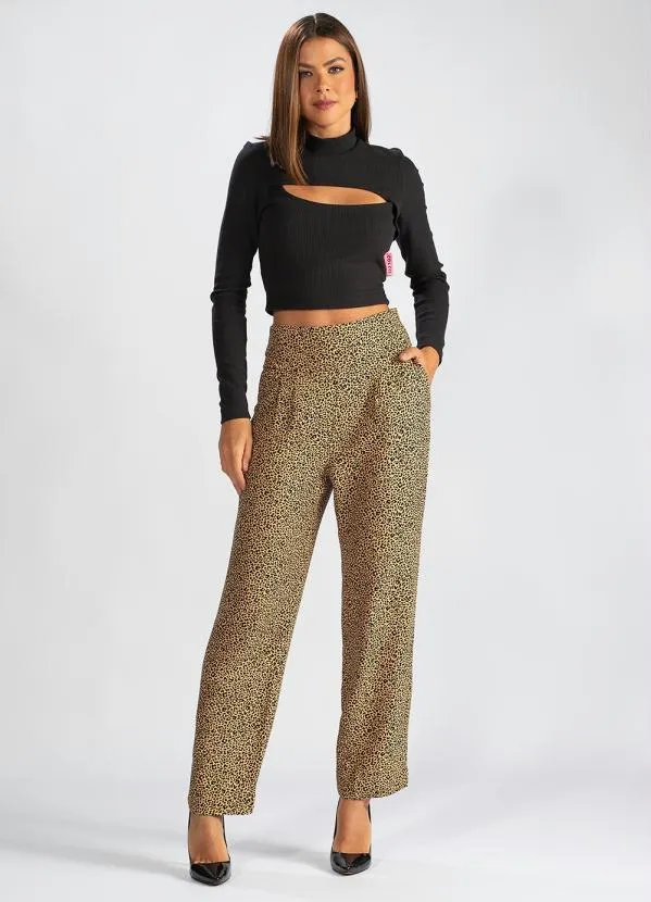 Hering - Calça Ampla de Viscose Estampa de Onça Marrom 3