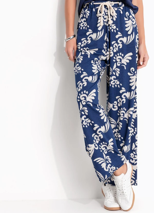 Quintess - Calça Arabescos Marinho em Malha de Viscose 3