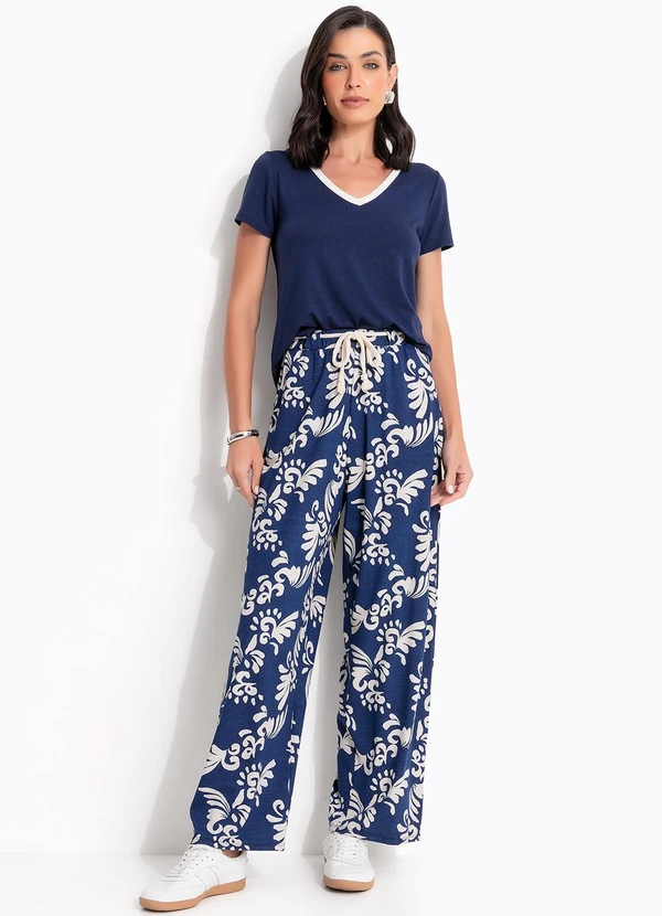 Quintess - Calça Arabescos Marinho em Malha de Viscose 4