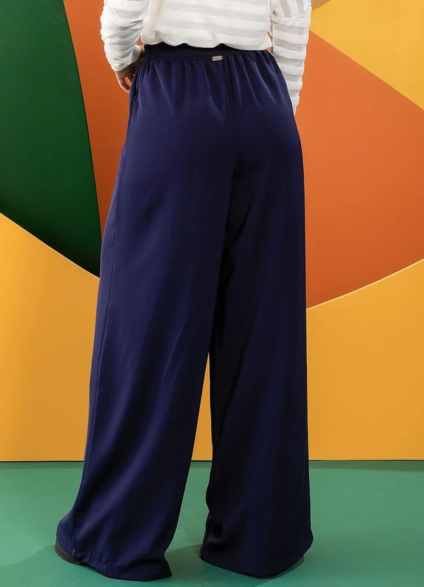 Quintess - Calça Azul Marinho em Crepe Plano Acetinado 6