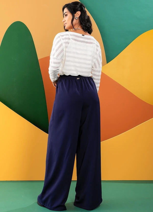 Quintess - Calça Azul Marinho em Crepe Plano Acetinado 4