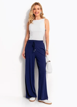 Quintess - Calça Azul Marinho em Malha Canelada - QUINTESS