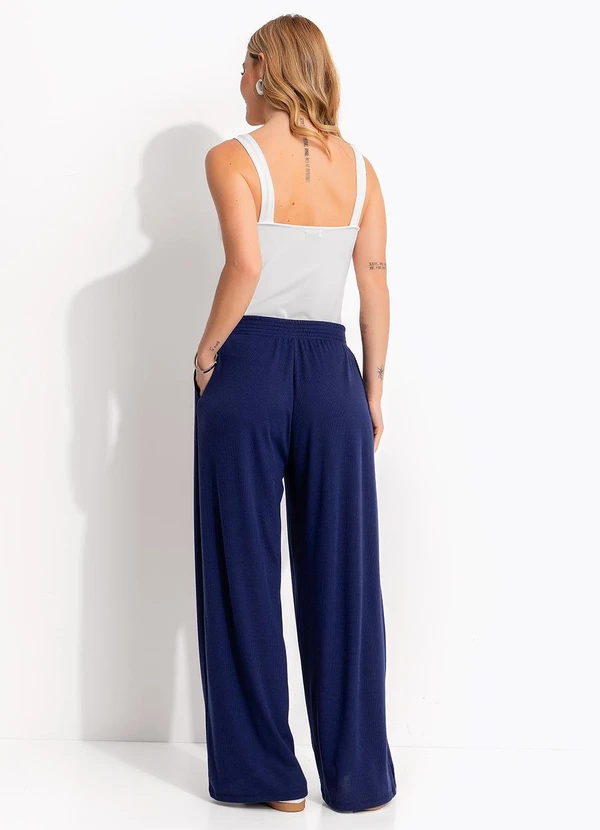 Quintess - Calça Azul Marinho em Malha Canelada 2