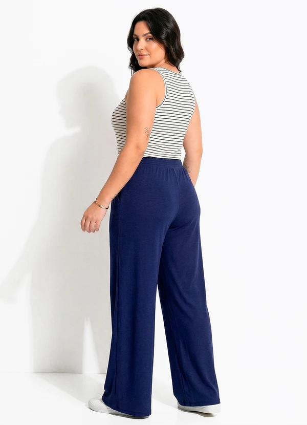 Quintess - Calça Azul Marinho em Malha Canelada 2