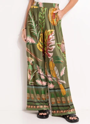 Quintess - Calça Barrado Verde em Malha Fria - QUINTESS