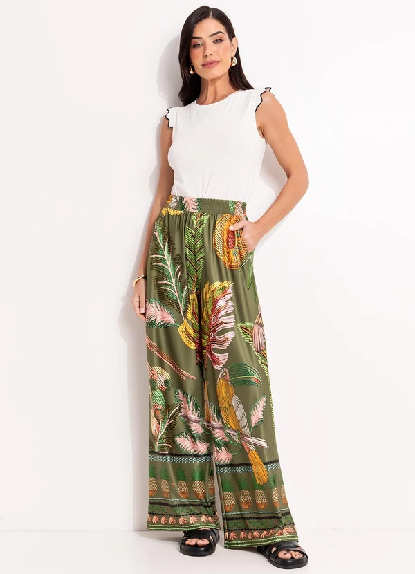 Quintess - Calça Barrado Verde em Malha Fria