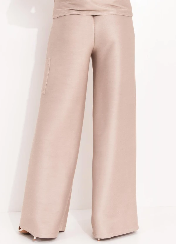 Quintess - Calça Bege Claro em Malha Canelada Texturizada 5