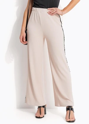 Quintess - Calça Bege em Malha Anarruga - QUINTESS