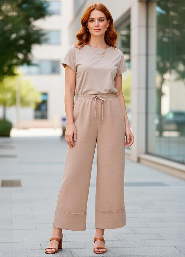 Quintess - Calça Bege em Tecido Texturizado 3