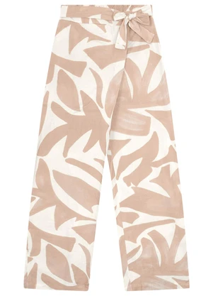 Malwee - Calça Bege Reta Assimétrica Tropical - MALWEE