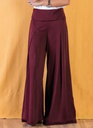 Moda Pop - Calça Bordô Pantalona com Cintura Média - MODA POP