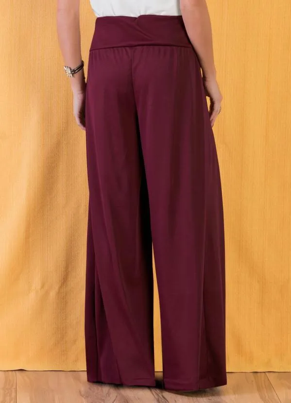 Moda Pop - Calça Bordô Pantalona com Cintura Média 2