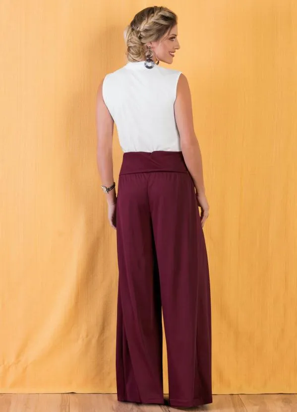 Moda Pop - Calça Bordô Pantalona com Cintura Média 4