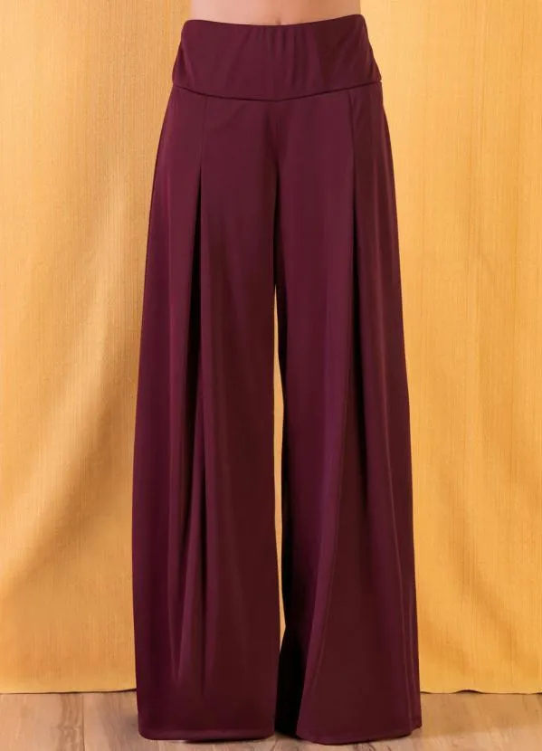 Moda Pop - Calça Bordô Pantalona com Cintura Média 5